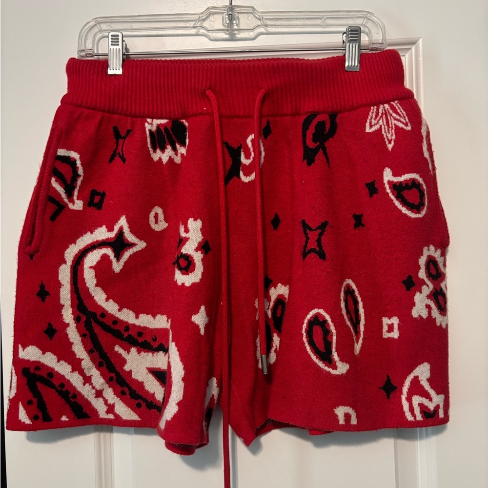 Red Bandana Print Knit Women's Shorts